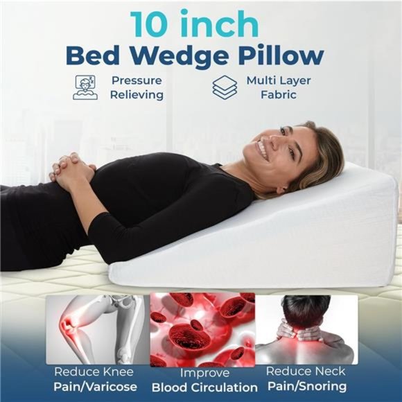 Bed Wedge Pillow - 10 Inch Wedge Pillow For Sleeping with Memory Foam Top - Picture 2 of 7